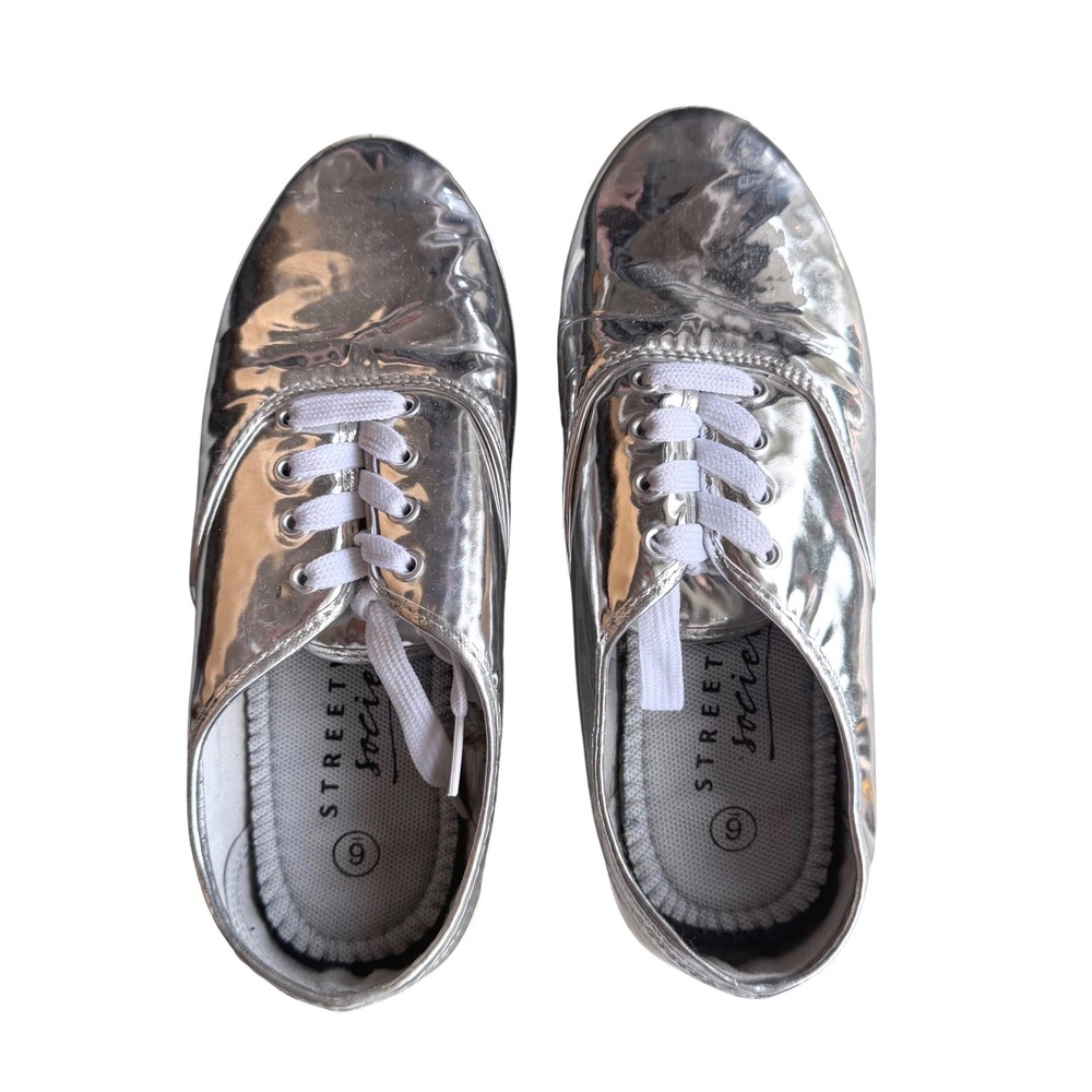 Street‎ Society Silver Metallic Sneakers Shiny Chrome Space Age Y2K Cybercore 6